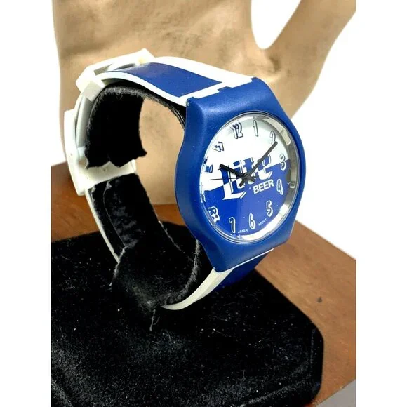 Miller Lite Beer Watch Unisex Quartz Vintage Blue White Rubber Band 35mm
